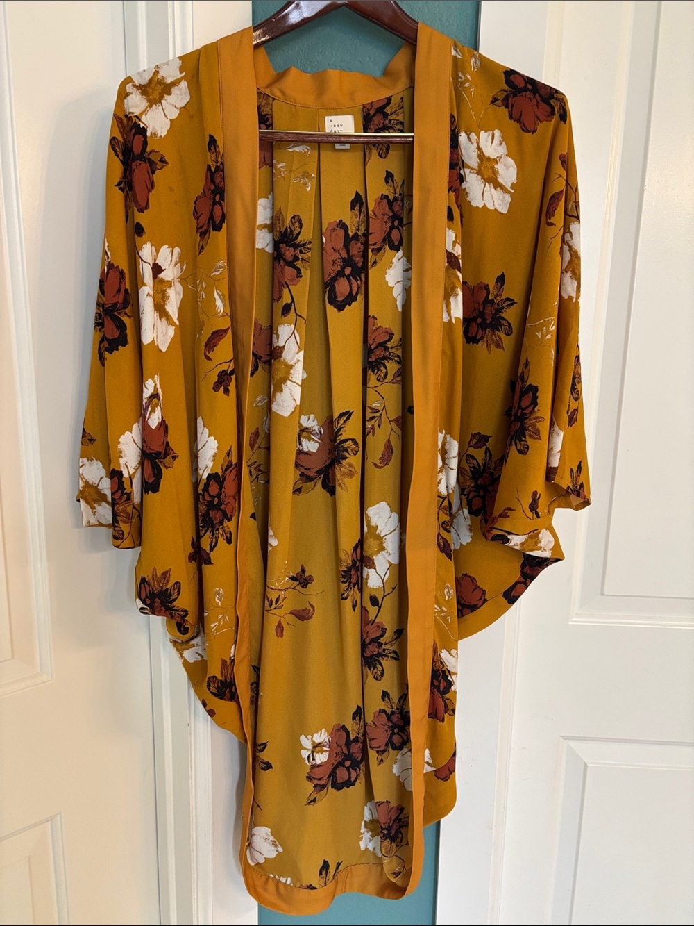 a new day Mustard Floral Open-Front Kimono